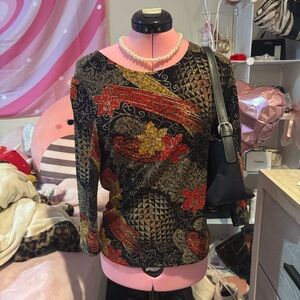 Brittany Black Long Sleeve Floral & Geometric Print Top